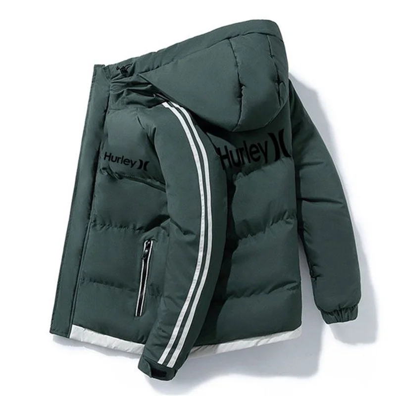 2023 New HURLEY Fall/Winter menswear Korean zipper Jacket Casual Pilot Hooded Jacket Warm coat scarf stylish loose coat