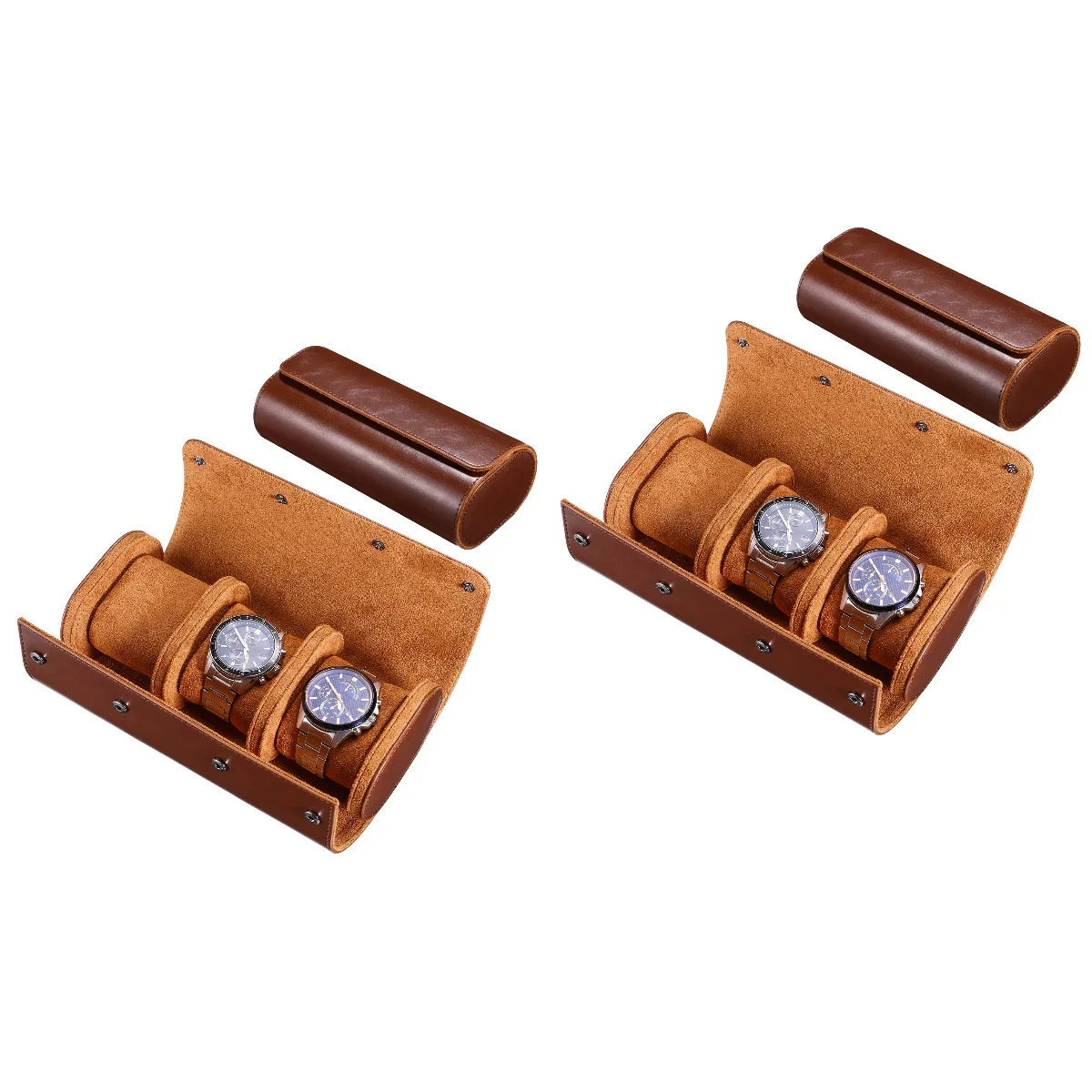 

2pcs Men Wrist Watches Case Organizer Cylinder Shape Storage Box Travel Men Wrist Watches Roll Holder 3 Grids Case for Women Men