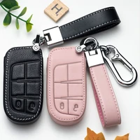 leather auto car key cover case for jeep grand cherokee compass patriot dodge journey chrysler 300c renegade fiat freemont