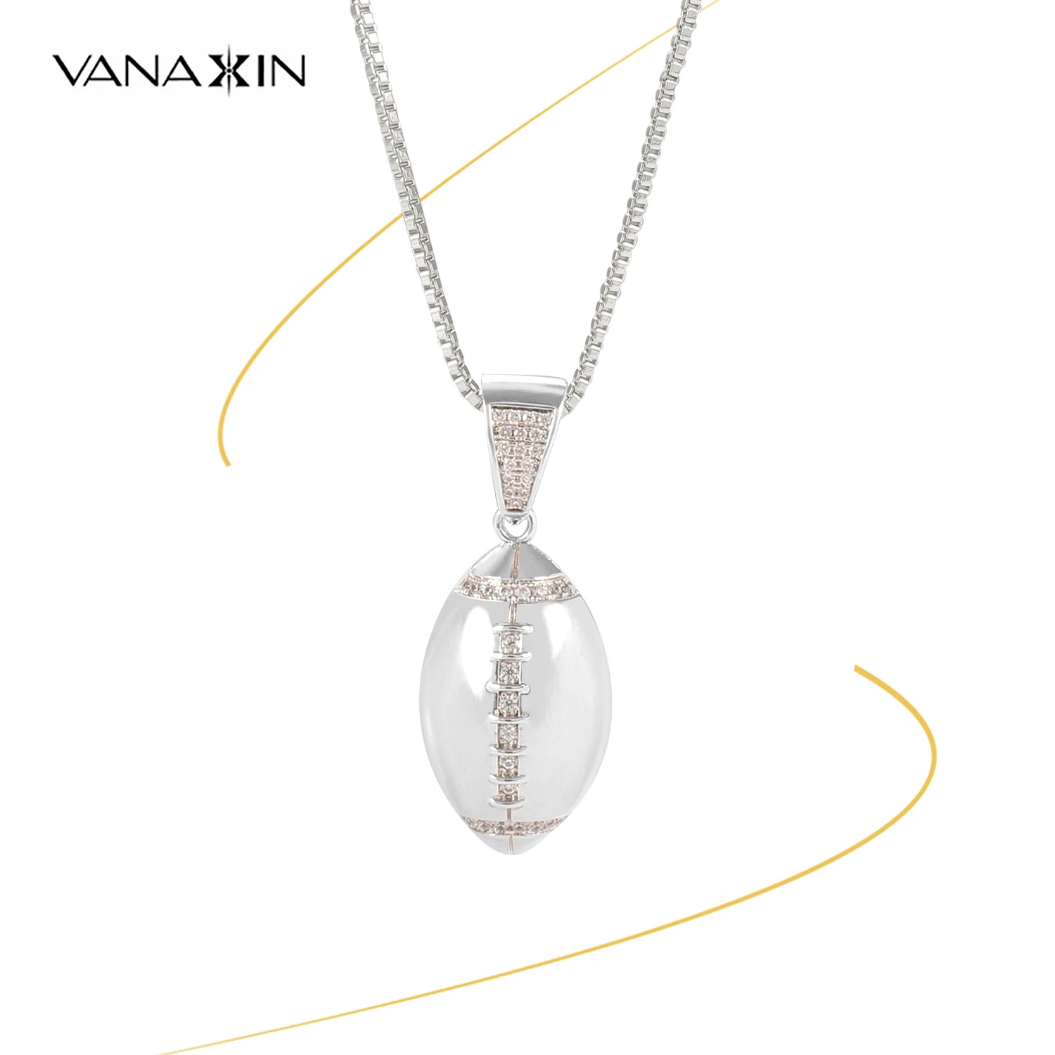 VANAXIN мяч регби кулон для мужчин Циркон хип-хоп ожерелье женщин ювелирные изделия подарок