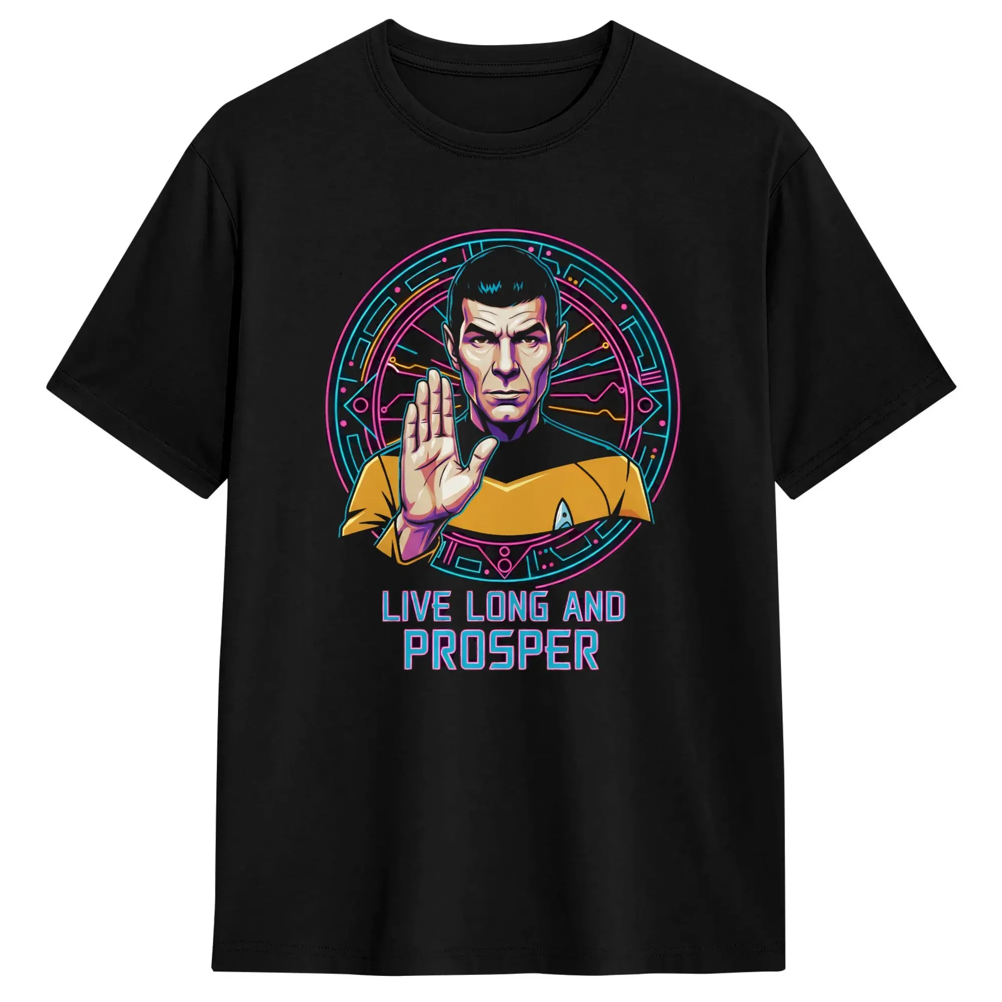 Фото Забавные неоновые футболки Spock Prosperity Stars Treks для мужчин, хлопковая футболка с круглым вырезом, футболки с короткими рукавами, одежда с принтом №2