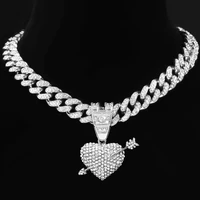 bling iced out arrow heart crystal pendant necklace for women hip hop rhinestone miami cuban link chain necklace jewelry gift