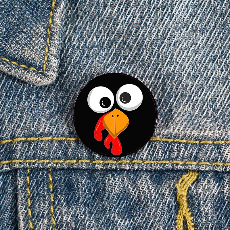 

Turkey Face Crazy Eyes Funny Thanksgiving Day Pin Brooches Shirt Lapel teacher tote Bag backpacks Badge gift pins for women