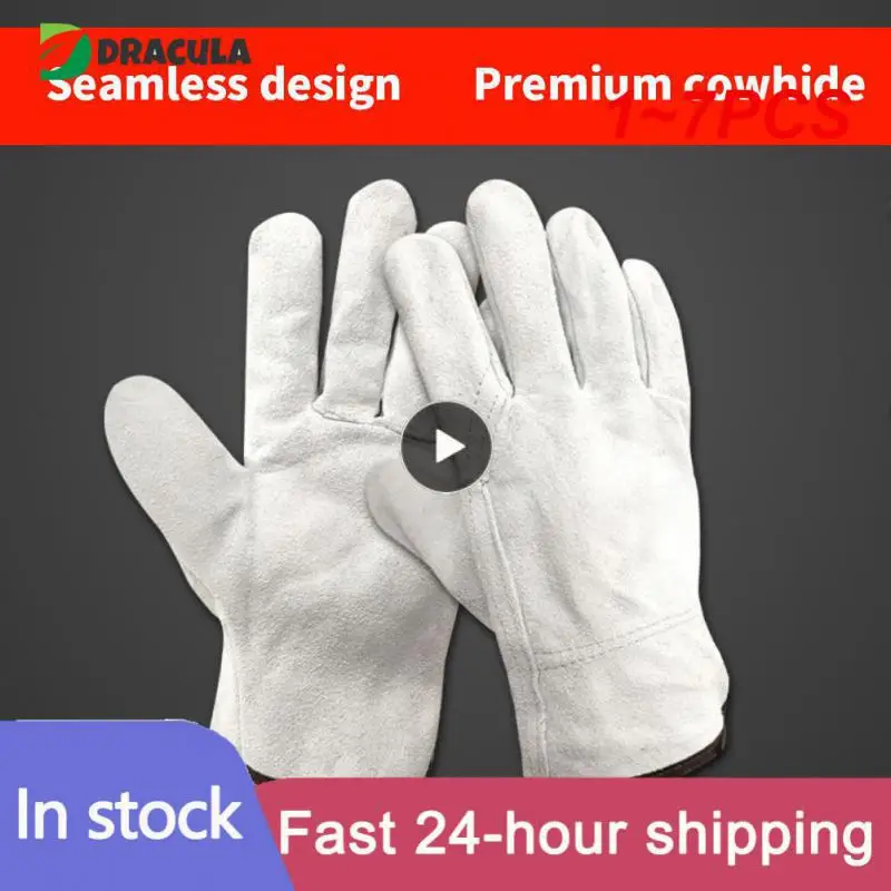 

1~7PCS Men Work Gloves Soft Cowhide Driver Hunting Driving Farm Garden Welding Security Protection Safety Workers Mechanic Glove