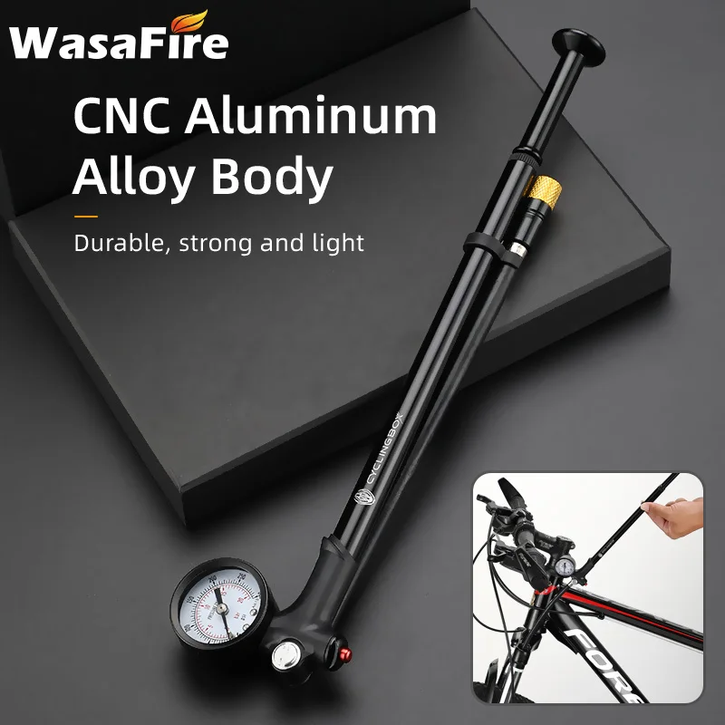 

Aluminum Alloy Bicycle Pumps 120psi High-pressure Foldable Bike Air Shock Pump with Gauge for Fork & Rear Suspension MTB Bicycle
