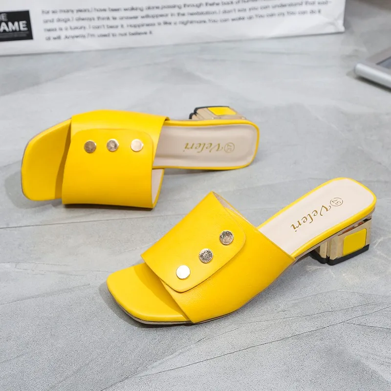 2022 Fashion Brand Slippers Ladies Elegant Heels Sandals Slip On Slide Femmes Ytmtloy Indoor Square Heel Zapatillas Mujer Casa