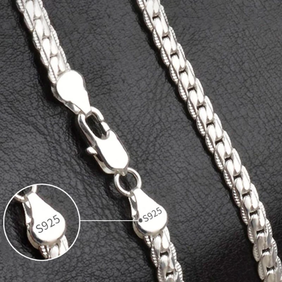 

BIGLNY Wholesale Price 6MM Full Sideways Necklace Bracelet Sets 925 Silver Jewelry Sets For Woman Men Top Quality Luxury Gift