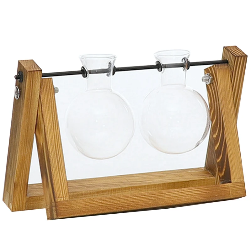 

Прозрачная ваза с деревянной рамкой для гидропонных систем, маленькая и свежая настольная декоративная ваза для офиса и современного дома