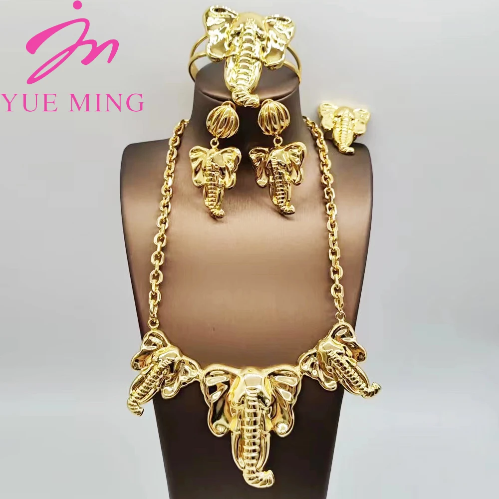 

4pcs YM Jewelry For Women African Elephant Shape Copper Jewelry Wedding Choker Necklace Bridal Dubai Gold Color Jewellery Sets