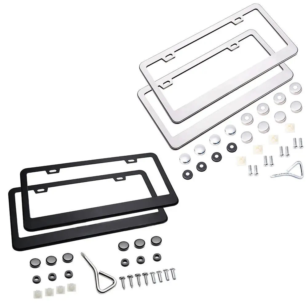 

License Plate Frames Narrow Edges Obstruction-Free License Plate Holders Stainless Steel License Plate Mounting Kit