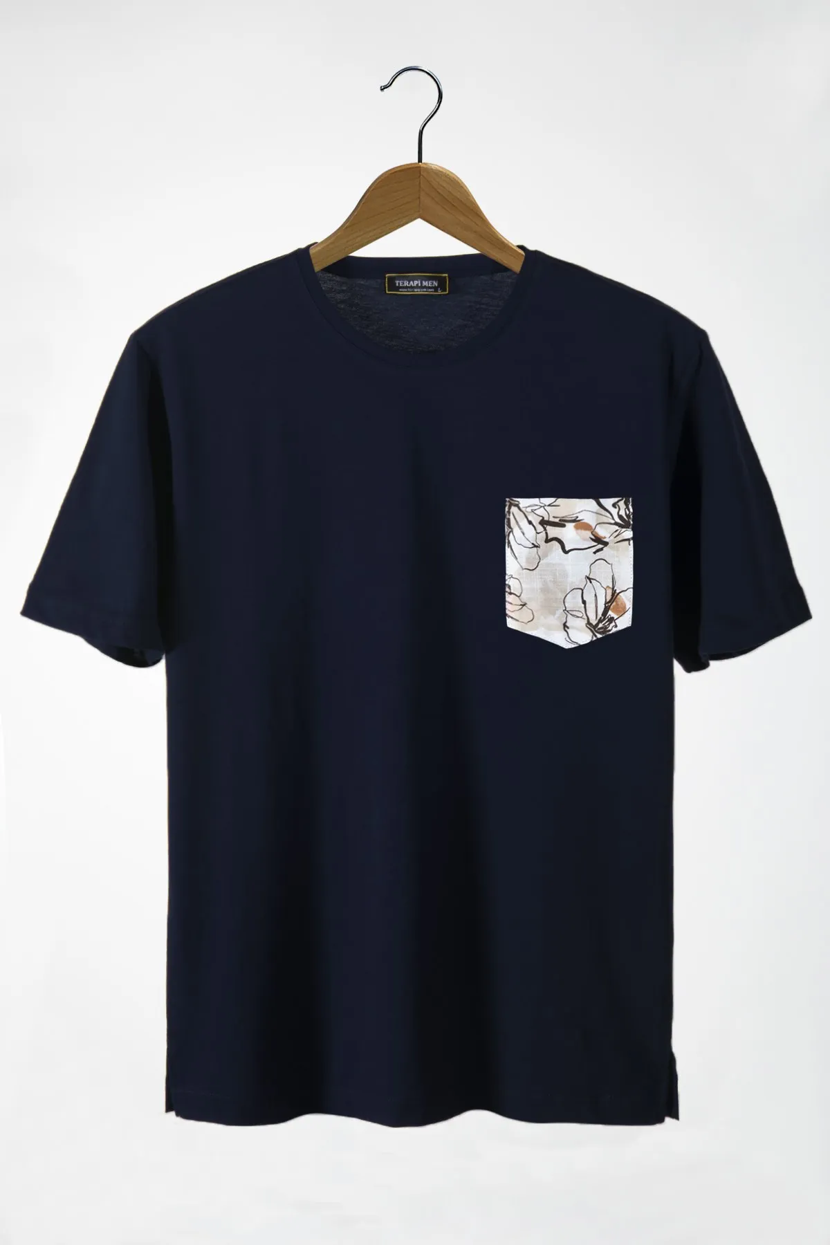 

Male Navy Blue Bike Collar Pockets Oversize T-shirt 22Y-3400762-22