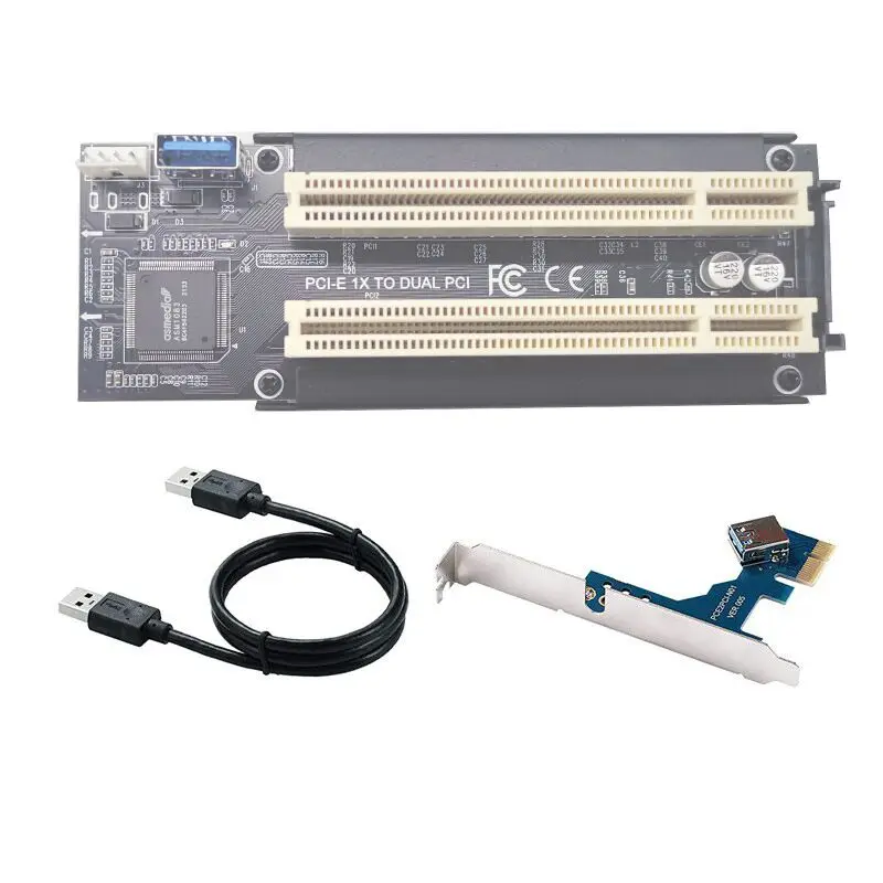 

PCIE 1X to 2*PCI Adapter Cable PCIE x1 to x16 Riser Card PCI- Expansion No Driver Converter