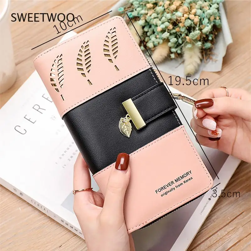 Women Long Wallet Splicing Photo Card Holders PU Leather Coin Purses Hasp Zipper Fashion Clutch Luxury Money Bag