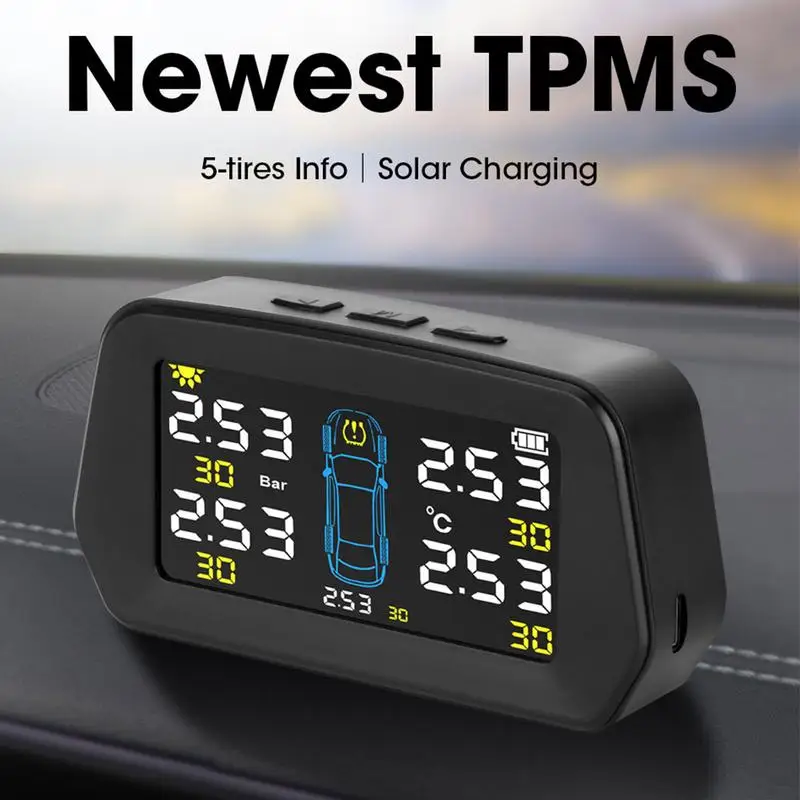 

Tire Pressure Monitoring System Solar TPMS With 5 Sensor Accurate And Convenient Real-Time Tire Pressure Monitor For RV Trailer