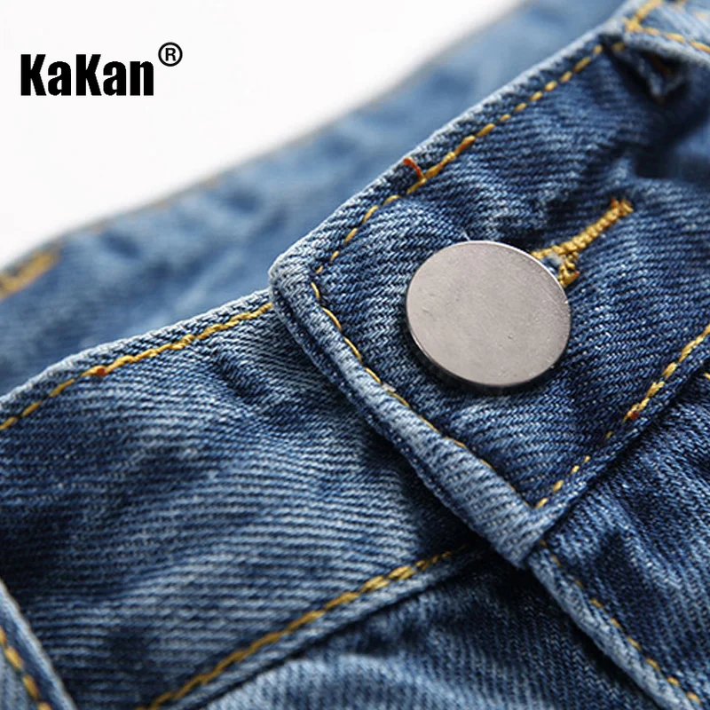 Kakan - New European and American Style Ripped Straight Leg Jeans for Men, Blue Distressed Washed Casual Jeans K36-339