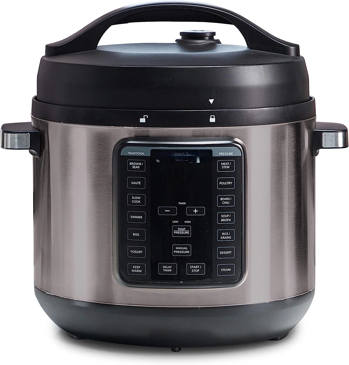 

Multi-Use XL Express Crock Programmable Slow Cooker and Pressure Cooker with Manual Pressure, Boil & Simmer, Black Stainless