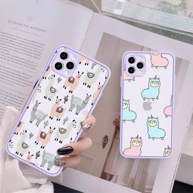 

Cute Llama Alpaca Animals Cartoon Colorful Phone Case for iPhone X XR XS 7 8 Plus 11 12 13 pro MAX 13mini Translucent Matte Case