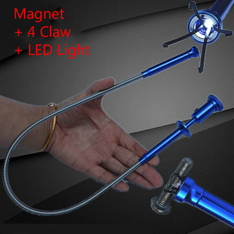 Ramasseur à ressort magnétique avec 4 griffes LED  outil de ramassage Flexible de 23.6 pouces pour