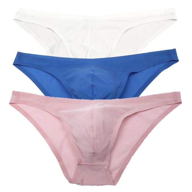 

3PCS Sexy Men Briefs Underpants Gay Lingerie Sexy Men Thongs Breathable Low Waist Underwear Transparent Ice Silk Solid G-strings