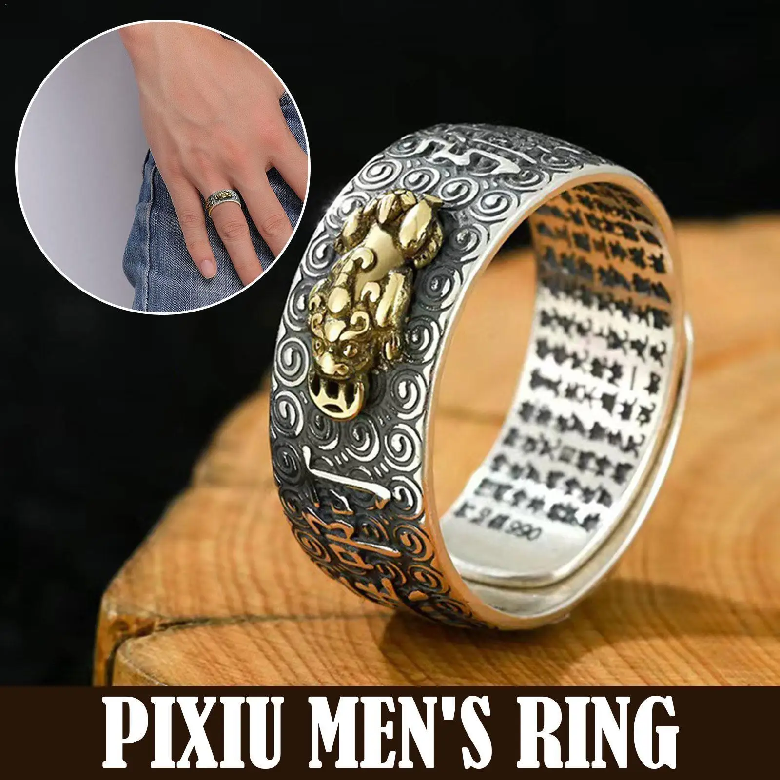 

Фэн-шуй кольцо с мантрой фэн-шуй амулет богатство счастливое китайское крутое Ретро Стильное кольцо Металлическое кольцо ювелирные издели...