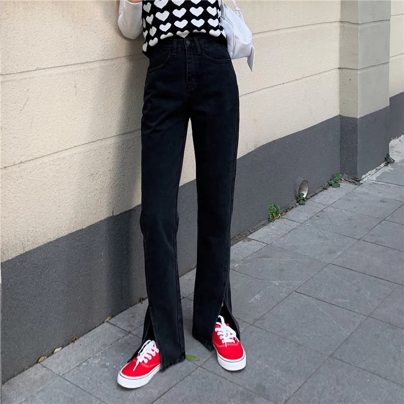 N2421 Slit High Waist Jeans New Loose Slim Straight Pants Mopping Wide Leg Pants Jeans