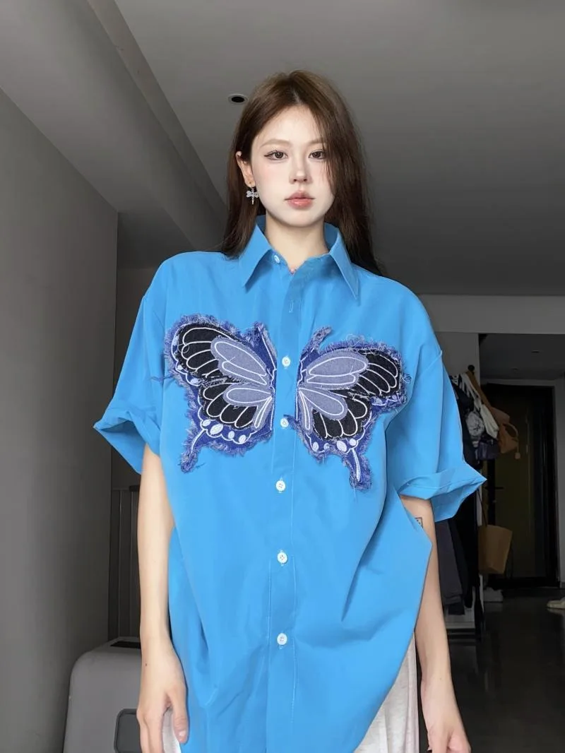 Рубашки в нишевом стиле для мужчин джинсовая индивидуализированная Женская