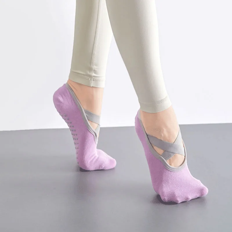 6pairs Women's Non-Slip Cotton Sock Anti-Slip Grips & Straps Yoga Pilates Ballet Socks Fitness Sport Sweat-absorbent Breathable