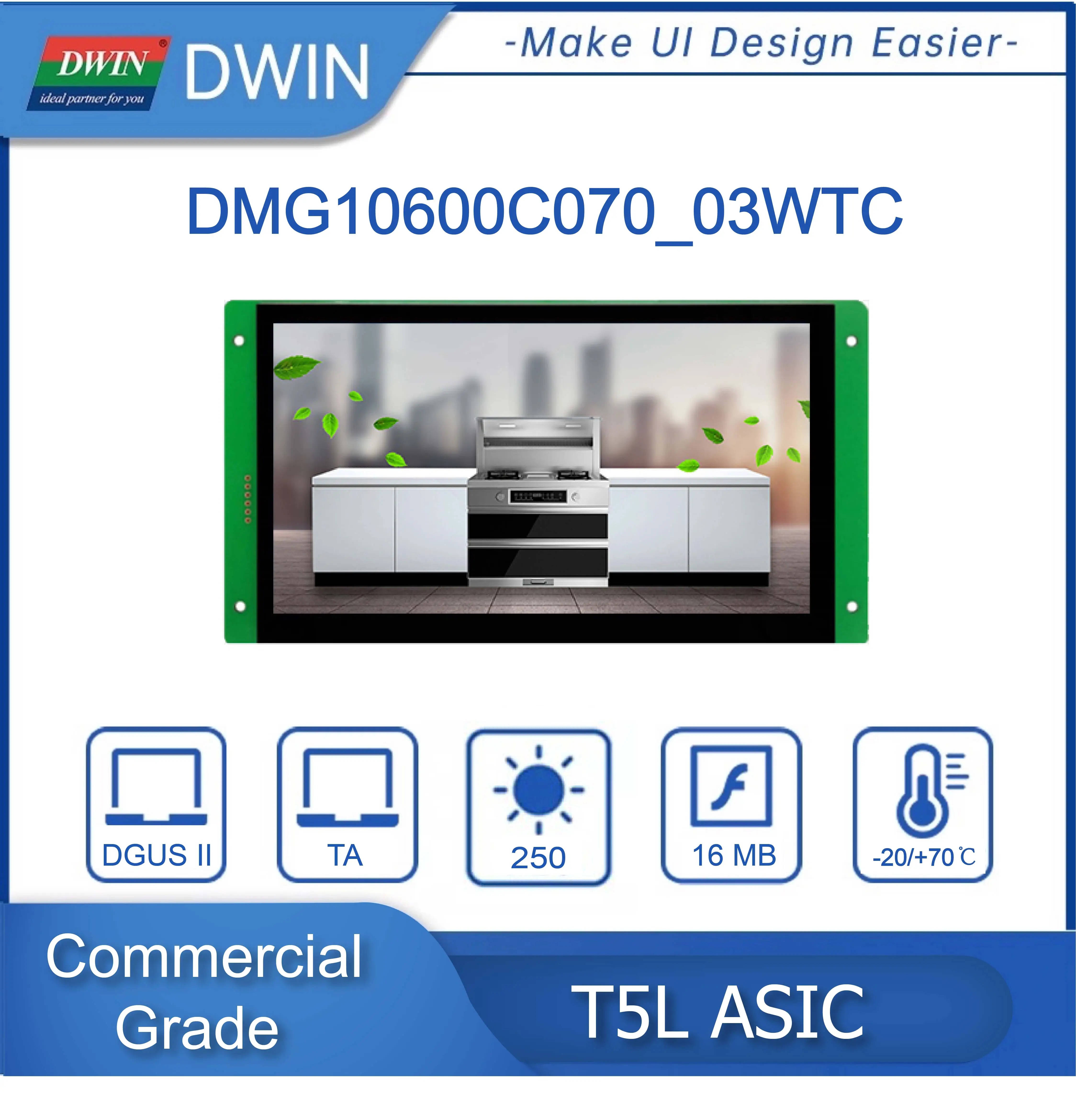 

DWIN 7.0 Inch, 1024*600 Pixels Resolution, 16.7M Colors, IPS-TFT-LCD, Wide Viewing Angle DMG10600C070_03W