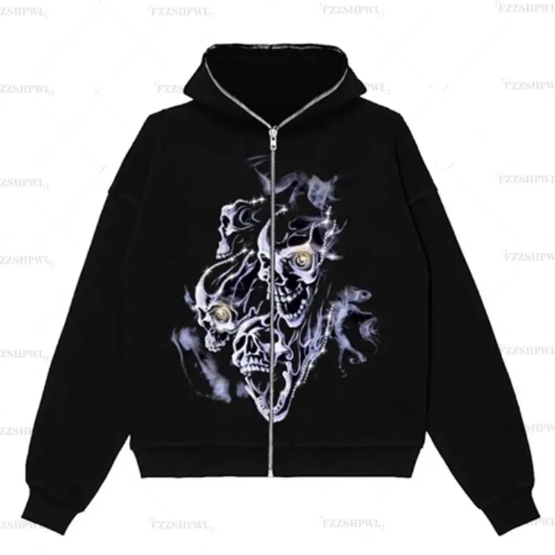 

Zip up Hoodie Y2K graphic letter printed men goth Sweatshirt Sport Coat Harajuku Gothic punk Long Sleeve Oversized hoodies jacke