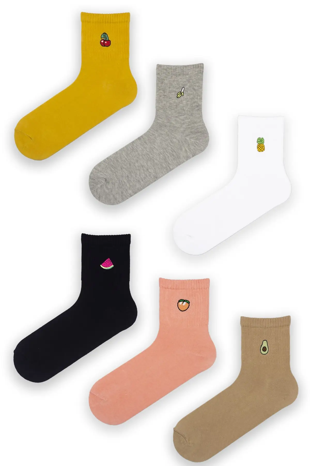 

6 шт., цветные ароматные вышитые фрукты в стиле унисекс Посылка теннисных чулок