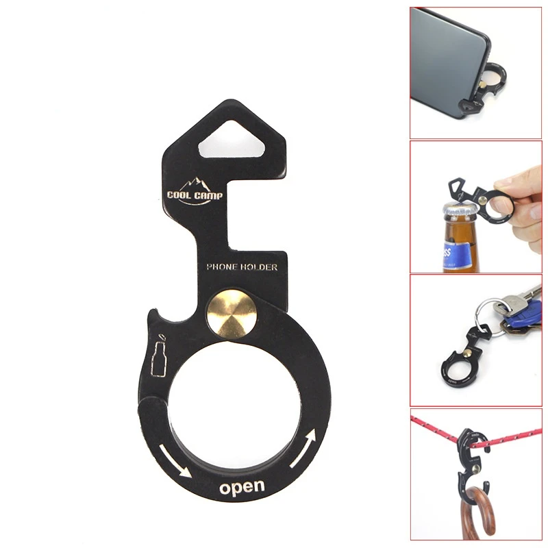 

Outdoor Multi-functional Aluminum Alloy Buckle Camp Fast Lanyard Buckle Mobile Phone Bracket Bottle Lifter Key Chain Rope Hook