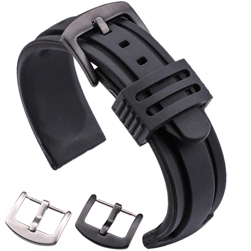 Ремешок резиновый для часов мягкий силиконовый браслет из нержавеющей стали с
