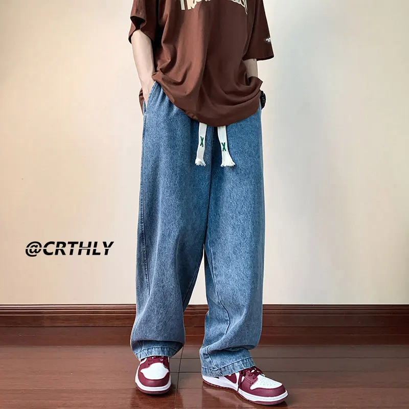 Ripped Casual Men Jeans Pants Straight Wide Leg Harajuku Oversize Streetwear Denim Trousers