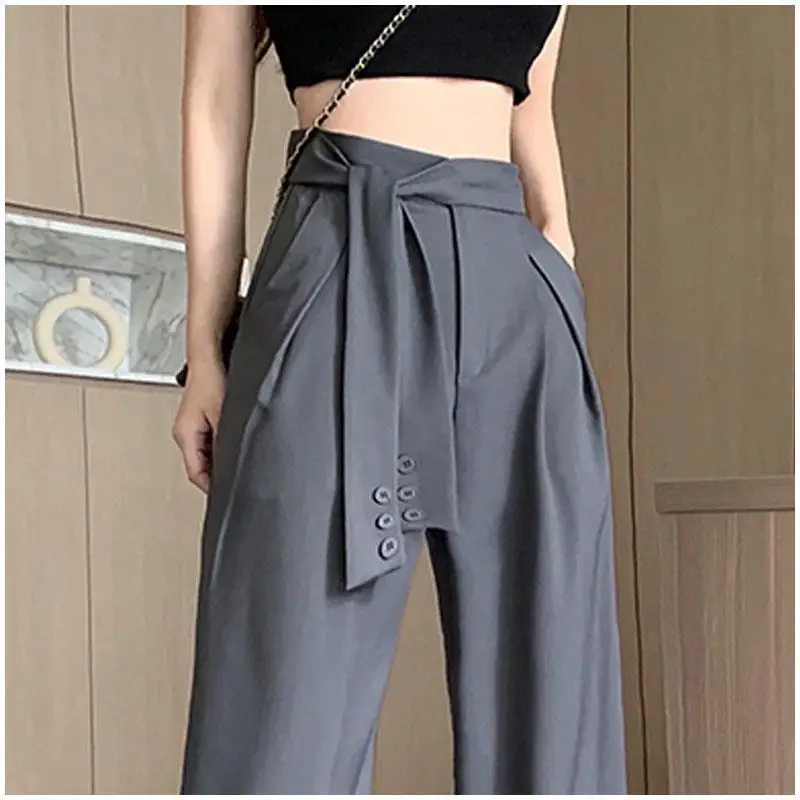 

Casual High Waist Loose Wide Leg Pants For Women Spring Autumn Female Floor-Length Black Suit Pants Ladies Long Trousers Q669