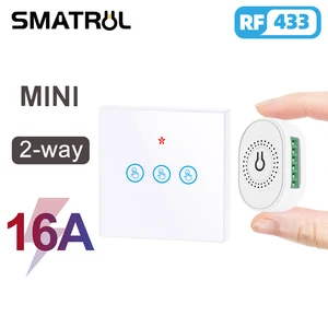 Сенсорный выключатель света SMATRUL Mini 16 А, беспроводной модуль 433 МГц, электрический, для 2-стороннего пульта дистанционного управления, светодиодная лампа ВКЛ.ВЫКЛ.