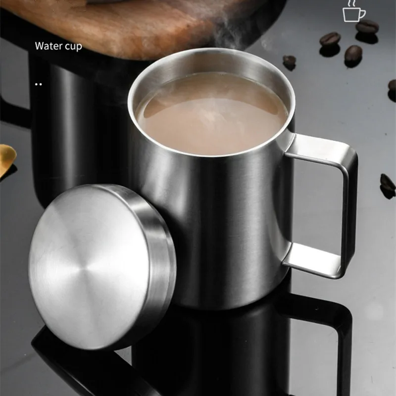 

316 Stainless Steel Square Handle Coffee Mug with Lid Double Layer Anti-scalding Tea Cup High Quality Drinkware Gift for Dad