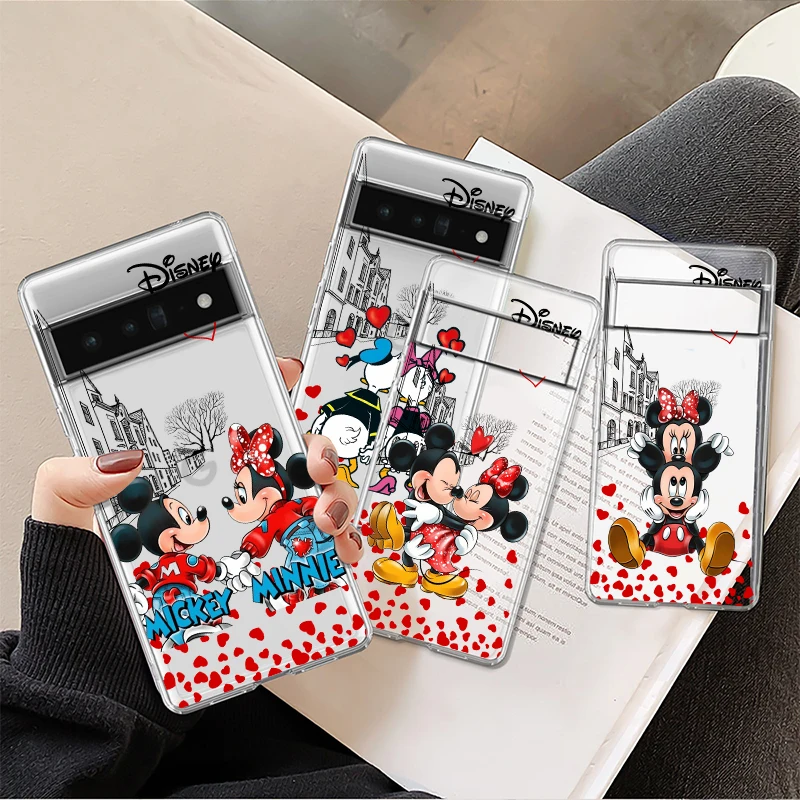 

Mickey&Minnie Mouse Love For Google Pixel 8 7 6 Pro 6a 5 5a 4 4a XL 5G Transparent Phone Case Cover Shell