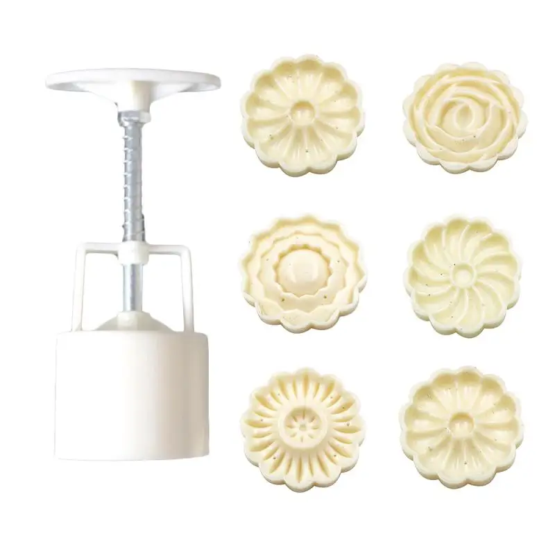 

6 Style Round Flower Mooncake Mold Hand Pressure Fondant Moon Cake Decoration Tools DIY Cookie Cutter Pastry Baking Tool TSLM1
