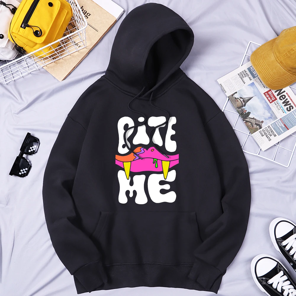 

Мужские толстовки с клыками вампира Bite Me Винтажный спортивный костюм большого размера, классические дизайнерские толстовки Harajuku, Универсальные мужские с капюшоном
