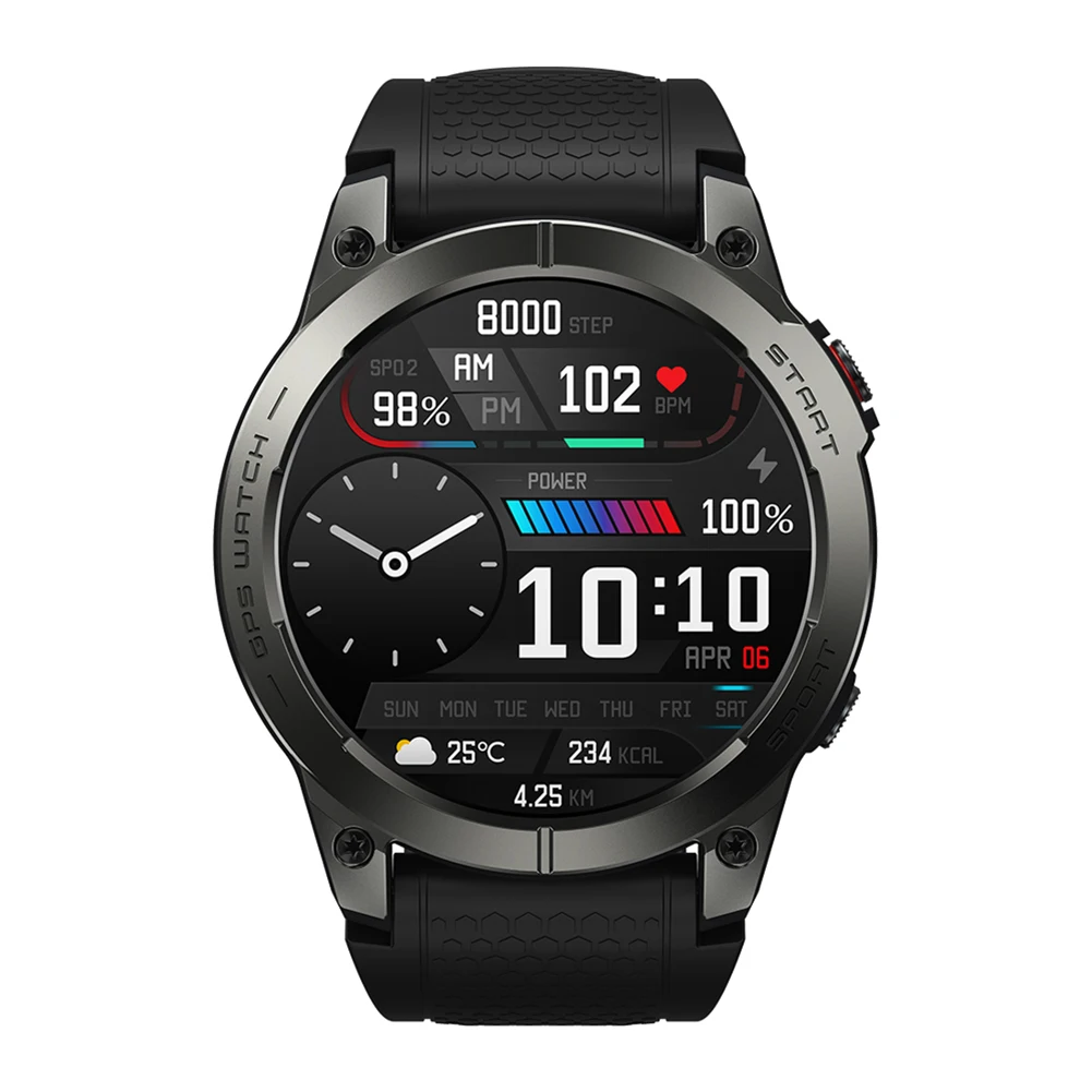 

Zeblaze Stratos 3 Sport Smart Watch for Men 1.43'' AMOLED Display Fitness Watch Built-in GPS Bluetooth Heart Rate Monitor