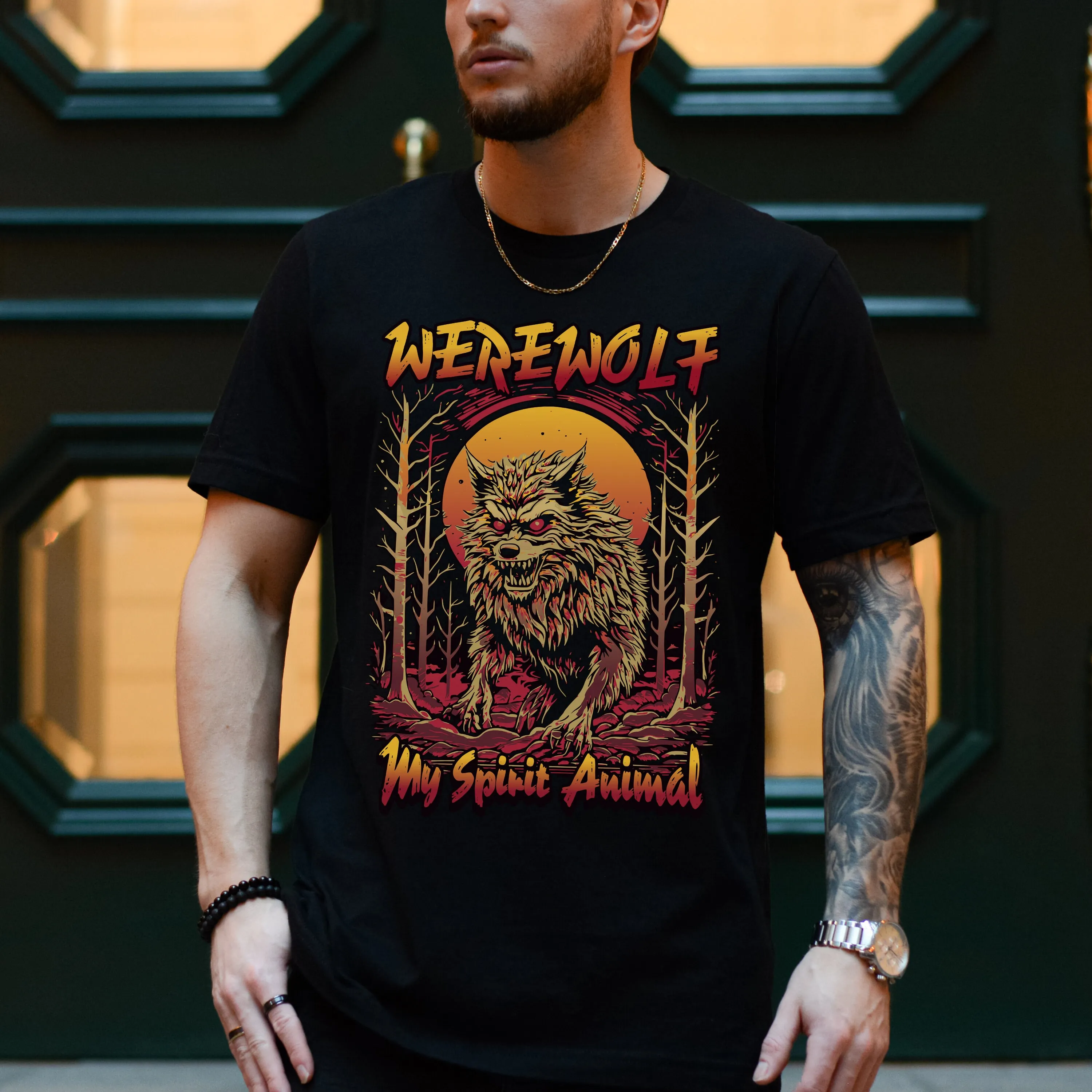 Футболка ужасов оборотня дух животного ликан гот-волк для любителей фанатов
