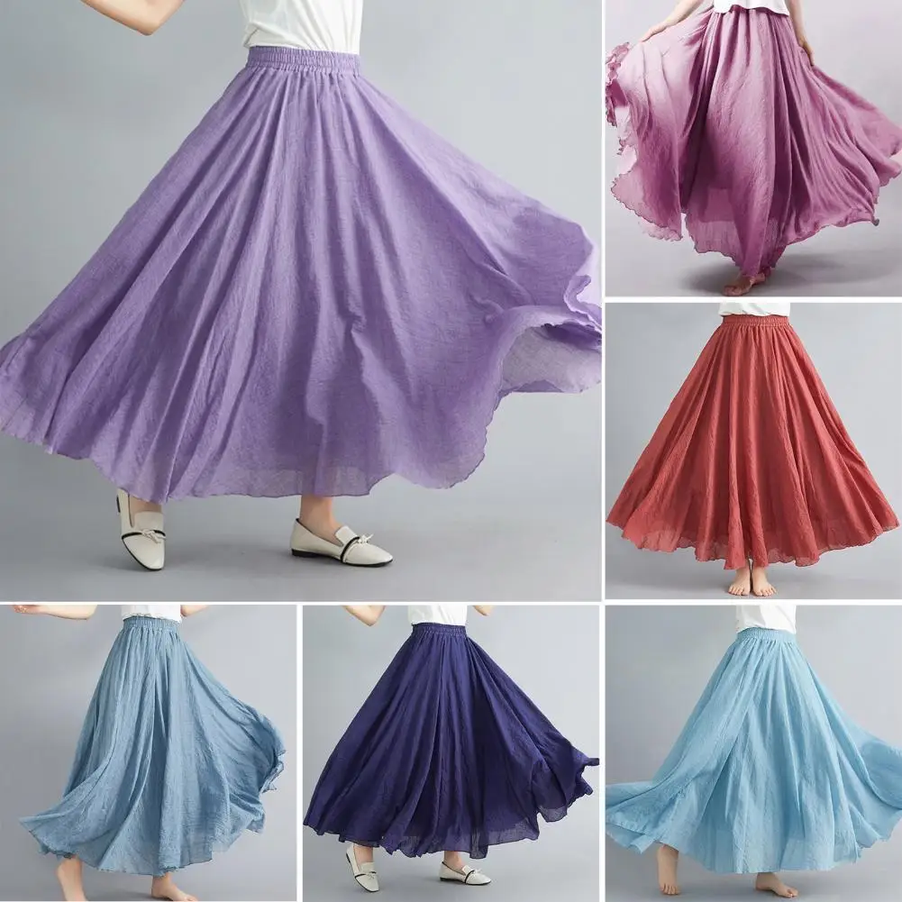 

Maxi Skirt Simple Comfortable All-matched Ethnic Style Pure Color Casual Skirt Women Skirt for Outdoor