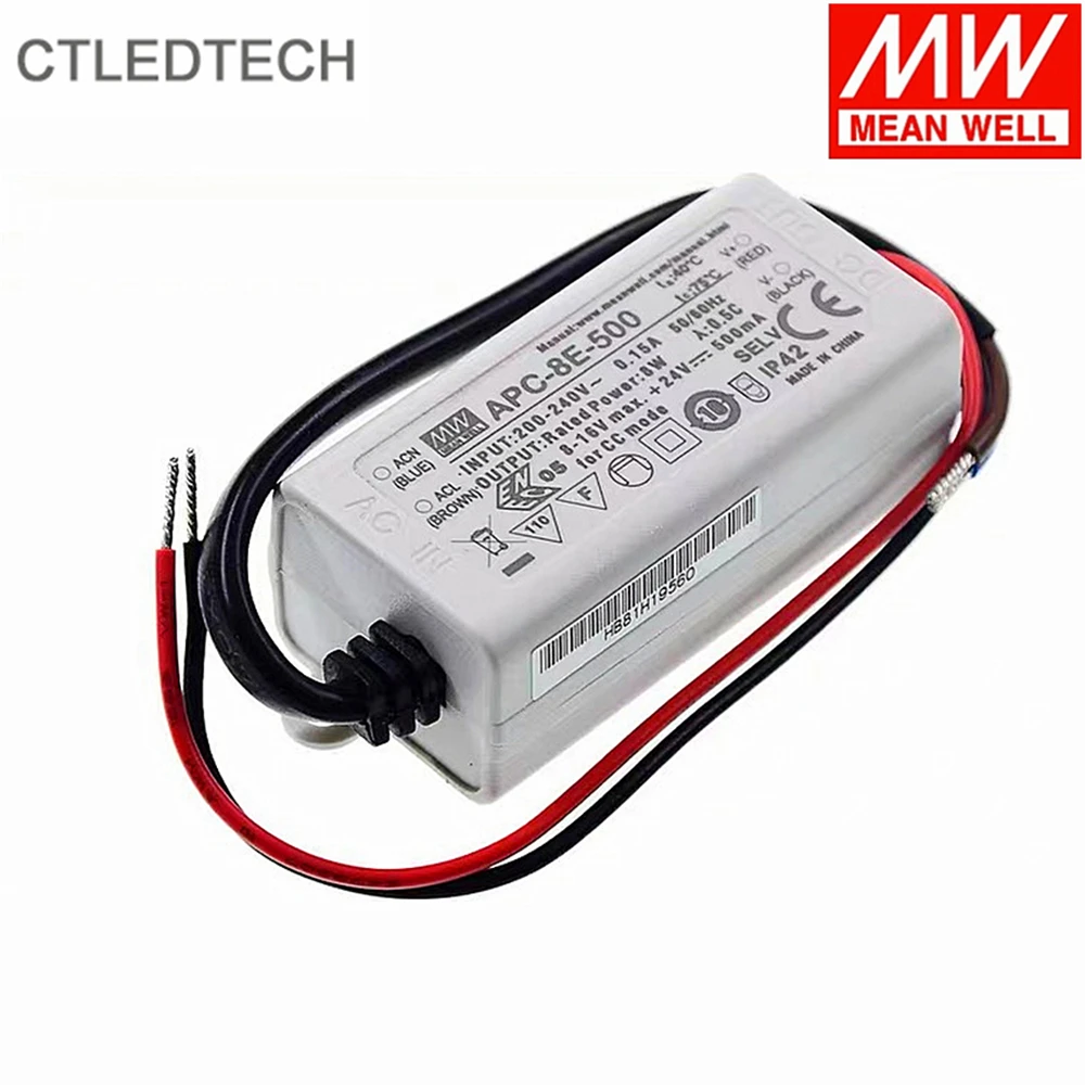 MEAN WELL APC-8E Series 8W250mA/350mA/500mA/700mA Constant Current EU Standard Small Driver Class Ⅱ IP42 for LED Ceiling Light |