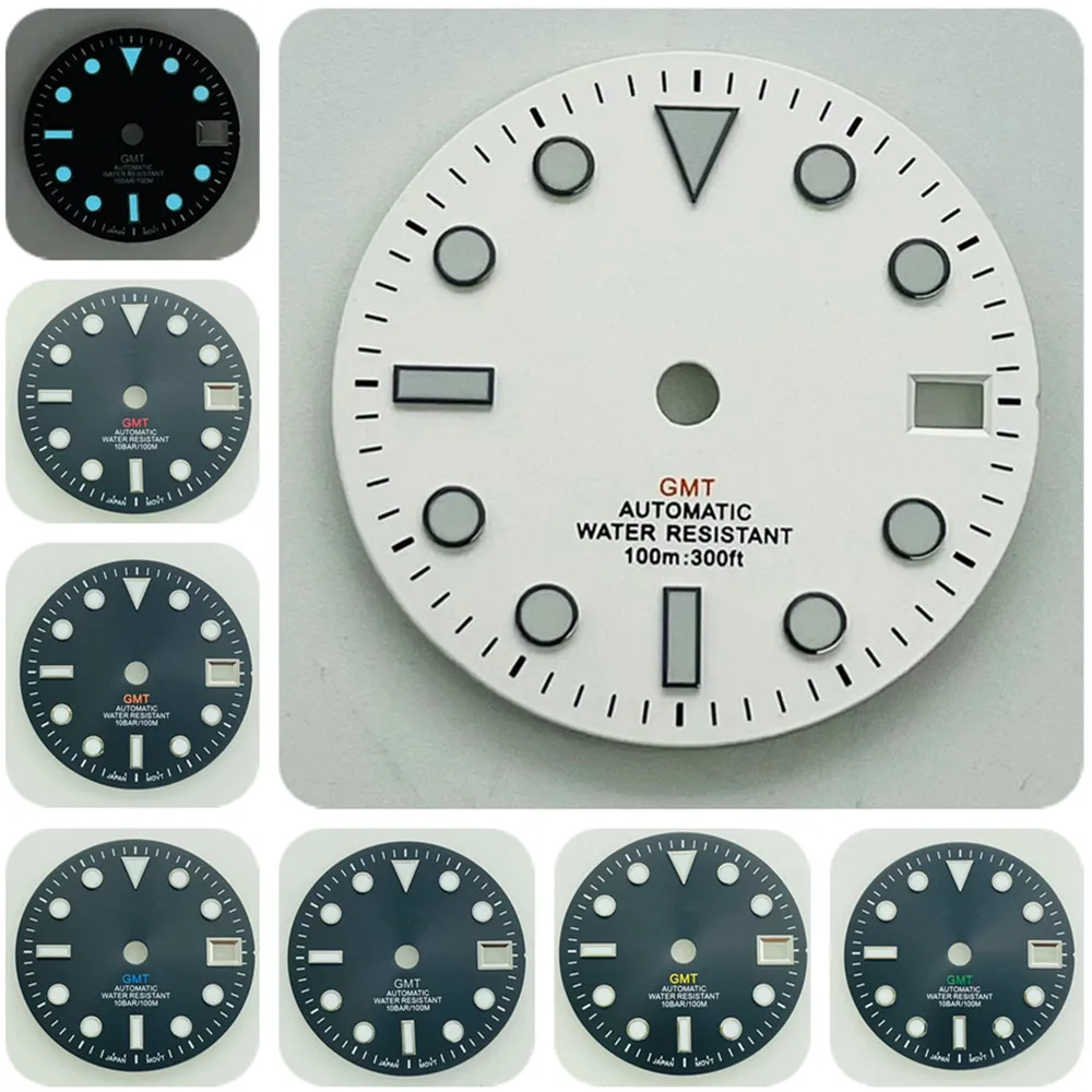 

NH34 Dials GMT Surface Mechanical Watch Modification Accessory for Nh34 Movement Blue Luminous Dial 28.5mm S logo Dial Balck GMT