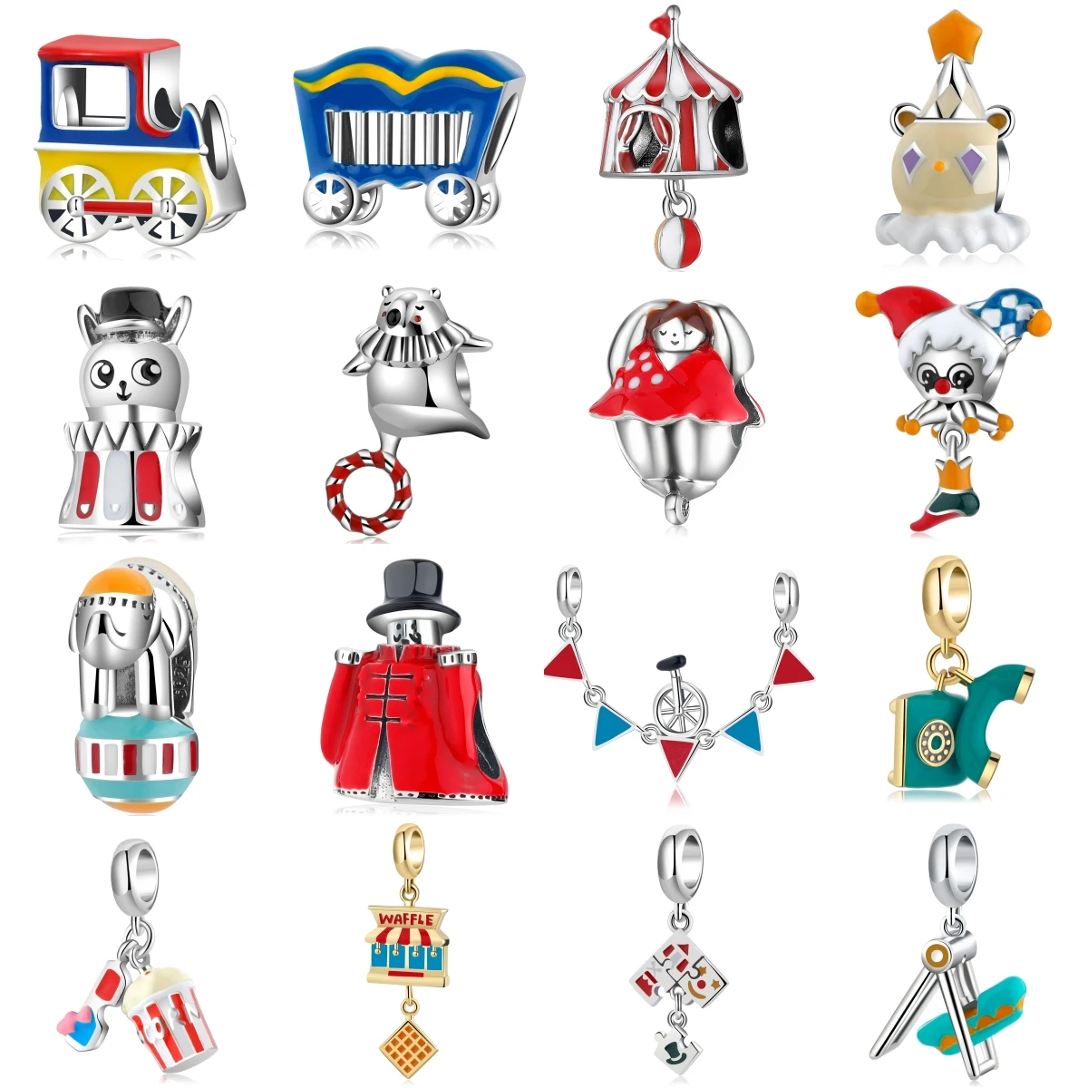 925 prata esterlina palhaço circo dança menina telefone pipoca colorido encantos contas caber charme original pulseira jóias fazendo