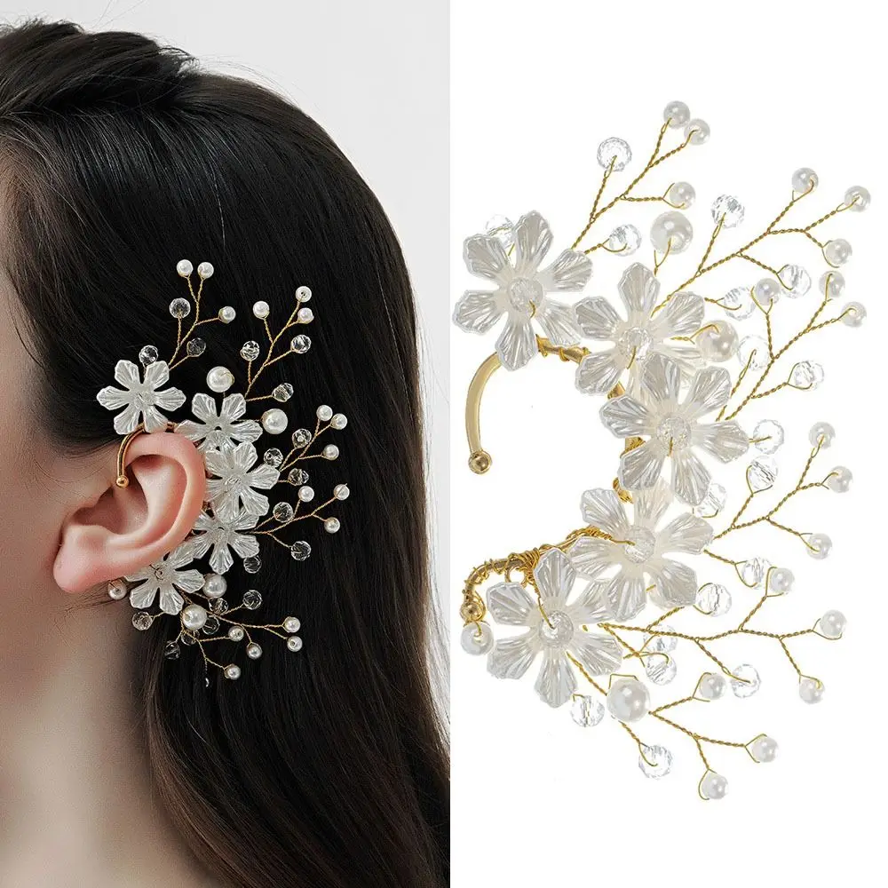

Rhinestone Elegant Pearl Tiara Wedding Jewelry Floral Ear Bone Clamp Ear Clamp Bridal Ornaments Bridal Earrings
