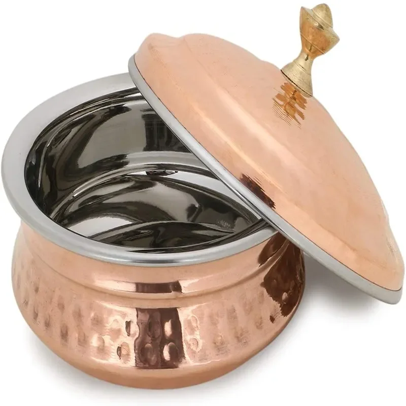 

Copper Stainless Steel Tableware Serving Bowl Soup Tureen with Lid, Indian Dishes Capacity (47 oz) Color Brown