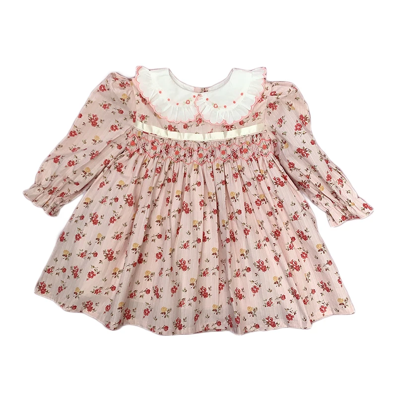 Детское платье с длинным рукавом винтажное цветочным рисунком весна 2024
