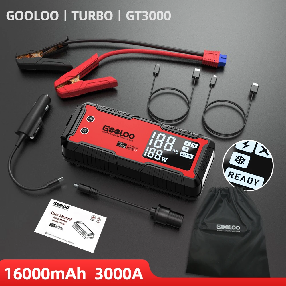 

GOOLOO 3000A Автомобильный стартер 16000 мАч Power Bank Портативное зарядное устройство Booster 12 В Автоматическое пусковое устройство Аварийный стартер аккумулятора