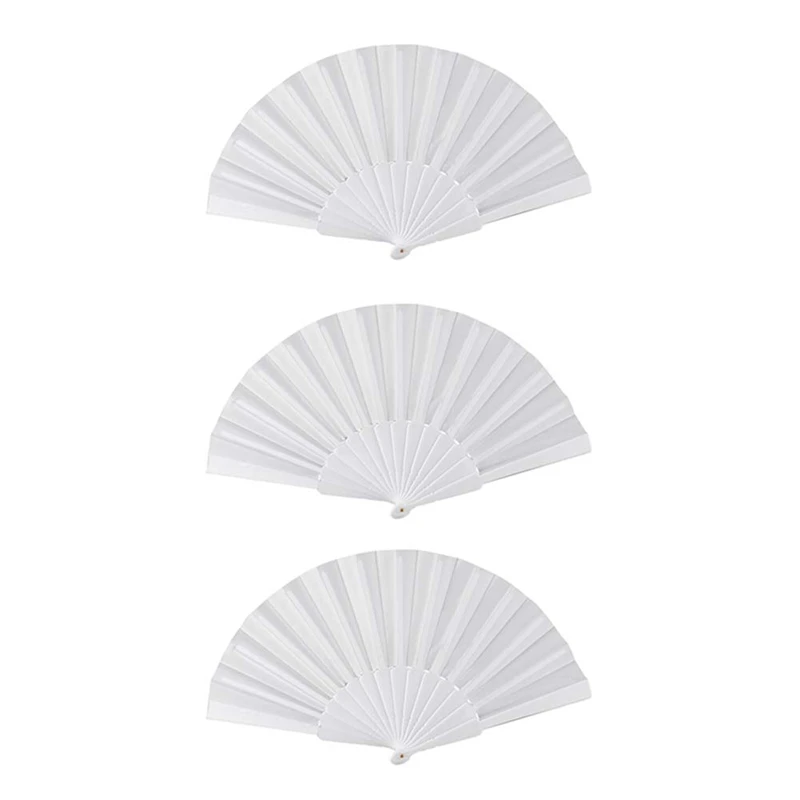 

3X Plastic Fabric Hand Foldable Fan For Ladies Men White